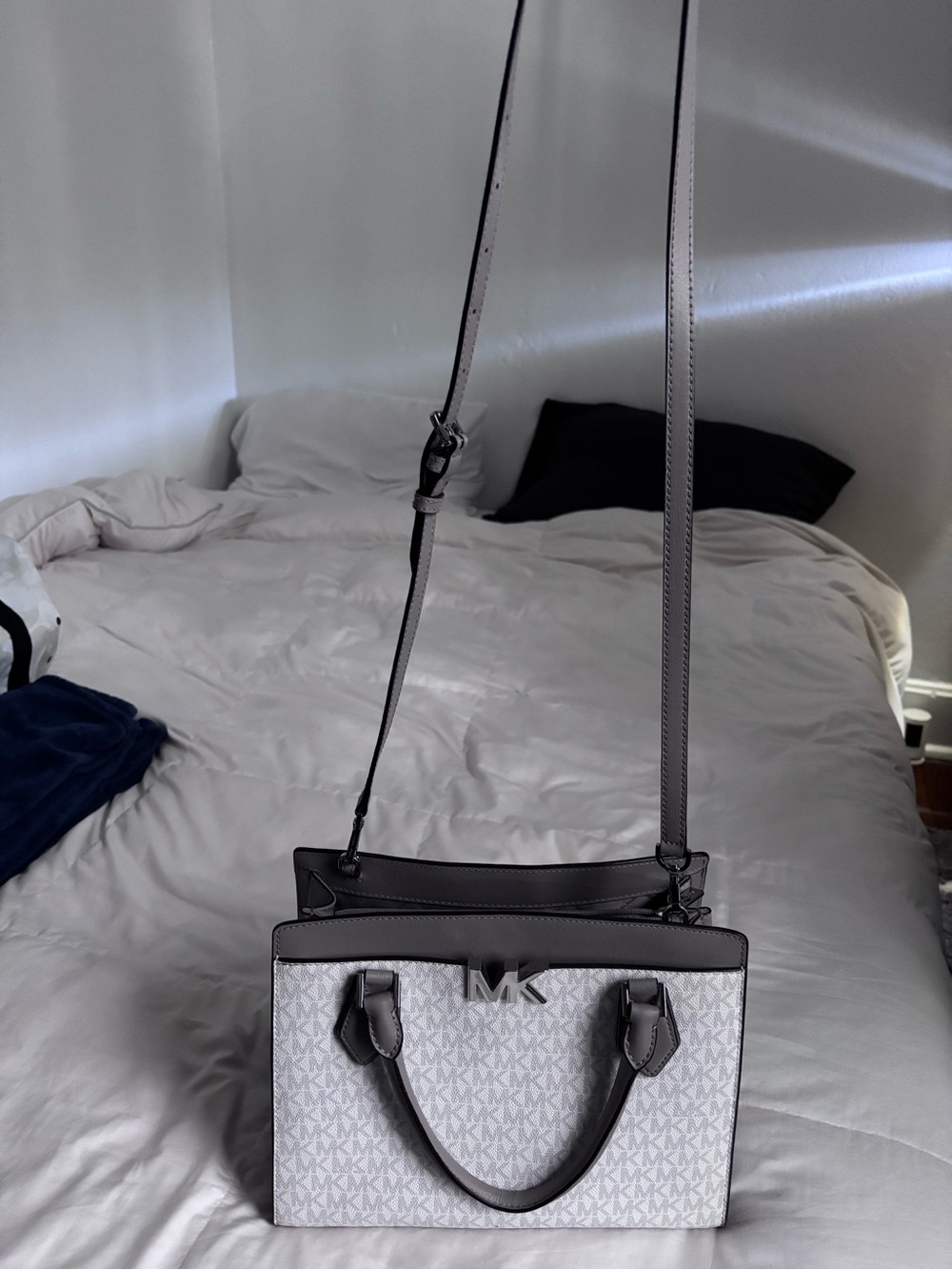 Michael Kors Gray and White Crossbody Satchel